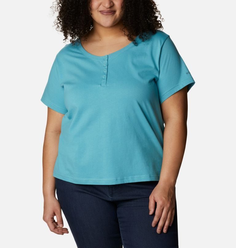 Women's Columbia Sapphire Point Henley T Shirts Turquoise | Plus Size CA-Y481A